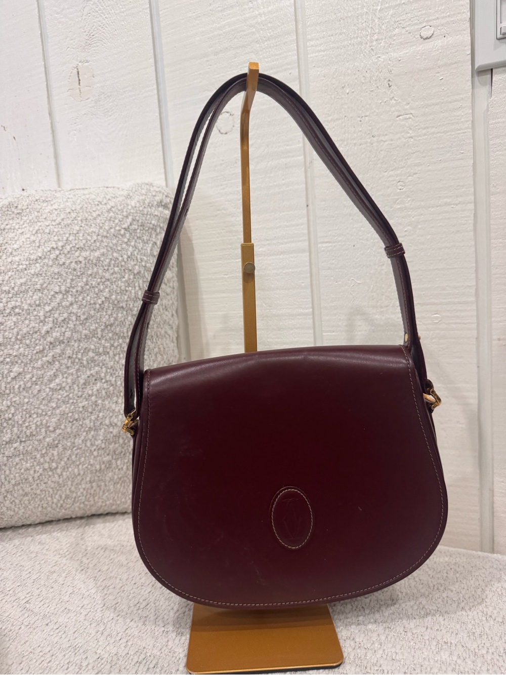 Vintage Cartier Leather Crossbody Bag in Burgundy